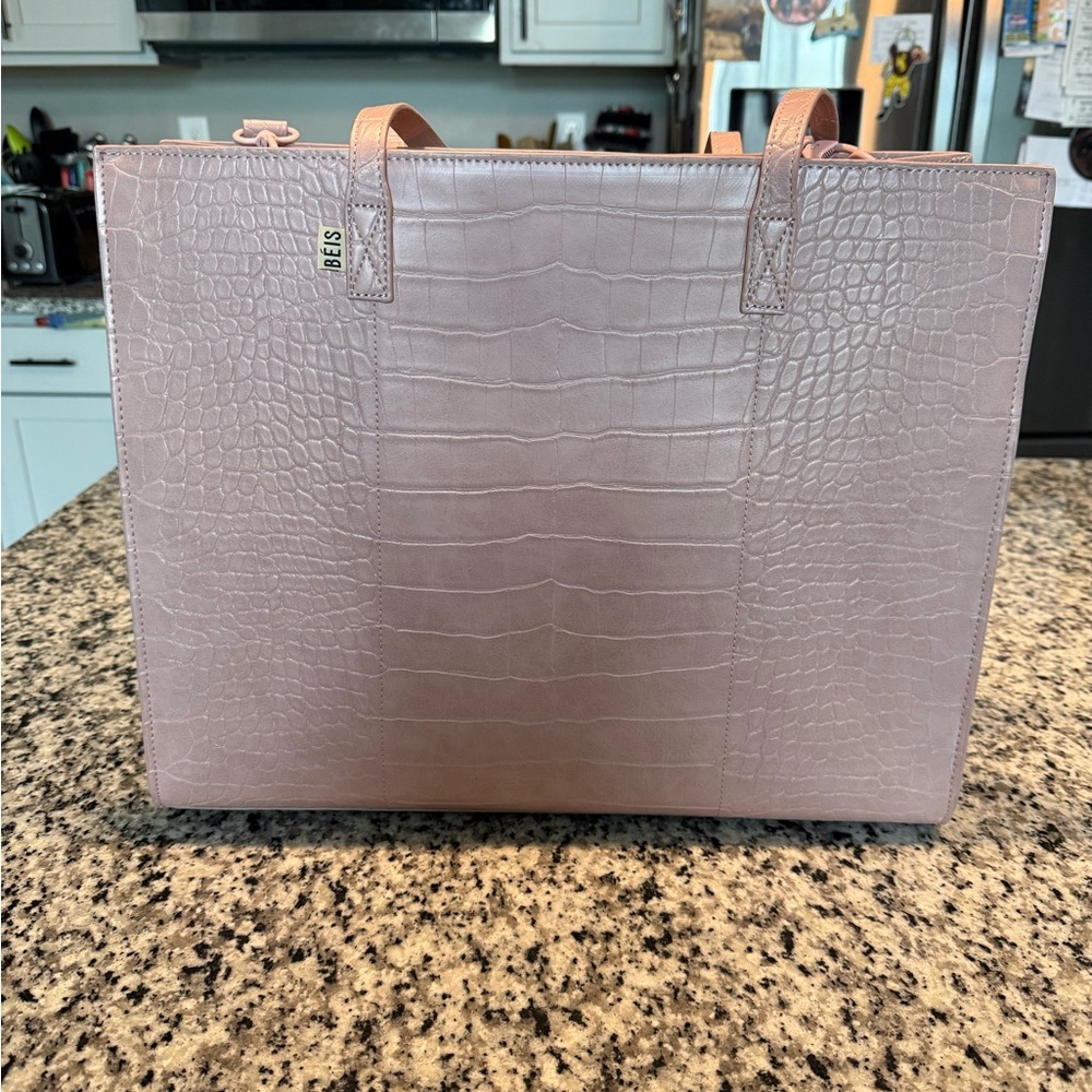 BEIS Mauve Croc-Embossed Tote Bag